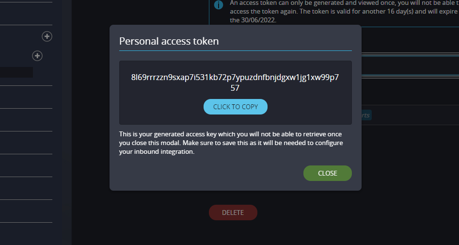 image showing example of generated personal access token (PAT)