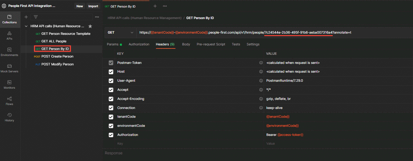 shows where the Person Id is located within the URI query segment