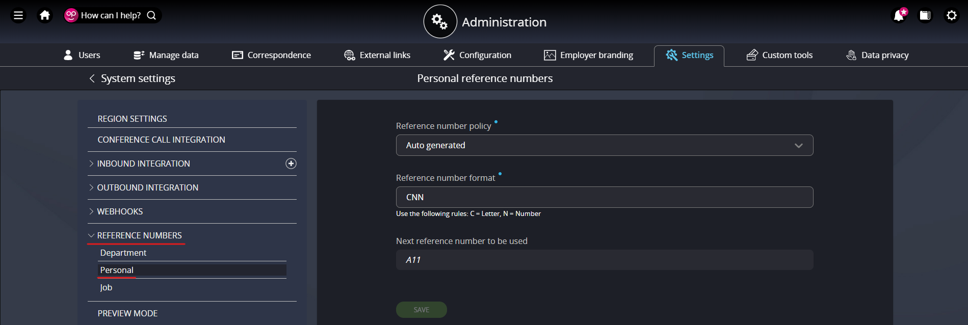 image showing how to get to personal reference numbers section